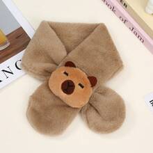 1条儿童围巾，卡通水豚图案，保暖冬季配饰，男女童皆宜，可爱风格，透气针织面料，秋冬季时尚女童围巾