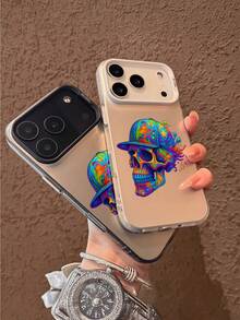 1 pieza Funda de teléfono de Body completo de TPU a prueba de golpes con patrón de calavera colorida con gorra de béisbol, texturas fluídas multicolores y detalles de estrellas y burbujas, para amantes del estilo alternativo Funda Para iPhone 17/16/15/14/13/12/11/plus/pro/promax/Air,Galaxy S25/S24/S23/S22/S21/FE/Plus/UltraSerie resistente al agua, a caídas y a arañazos,regalos para mujeres y hombres,envío nacional - Plateado - Ver 2