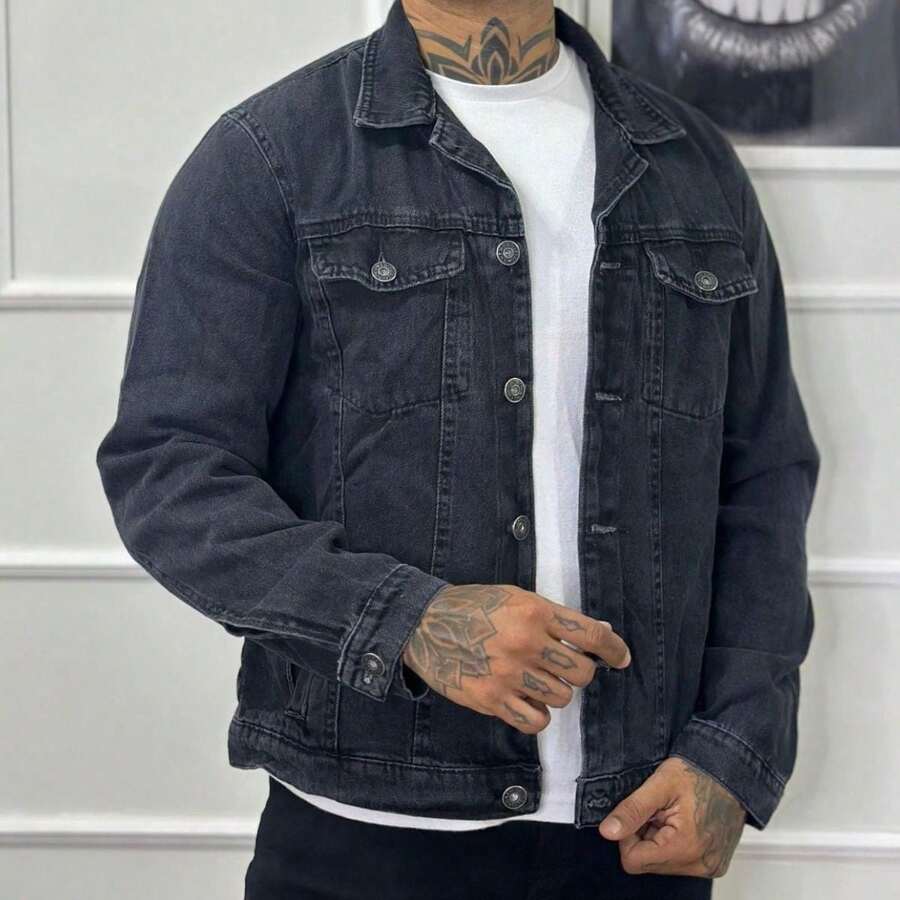 Men's Denim Jacket - Dark Grey - View 1