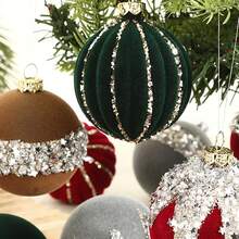 16Pcs Christmas Ball Ornaments Set Flocking Balls Tree Hanging Decor For Home Holiday Party - 綠色 - 查看 2