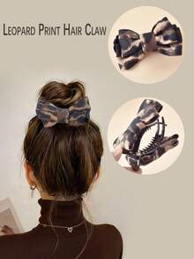 1 Stück modischer Leoparden-Muster Haarklammer mit Schleife, geeignet für tägliche Frisuren