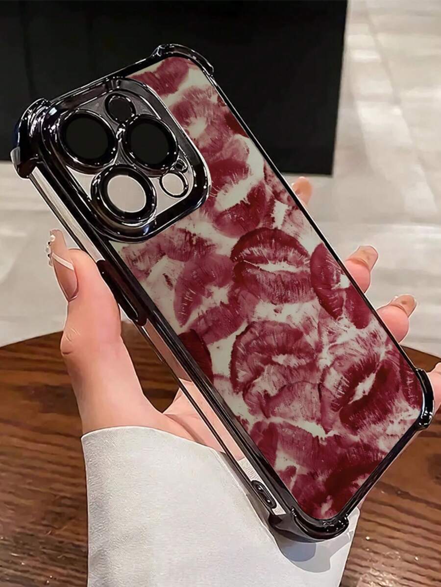 Kiss Pattern Compatible With Apple Phone 14/16/11/17/15/12/13/ProMax/Pro/Plus/Xs Max/XS/X, Shockproof, Camera Protection Transparent Soft Shell Drop Proof Phone - 黑色 - 查看 1