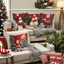 4/1 Set, 45*45cm Christmas Theme Pillow Covers, Soft & Comfortable Pillow Cases With Zipper Closure, For Home & Room Decor, Santa Claus & Snowman Design, Machine Washable - Multicolor - View 12