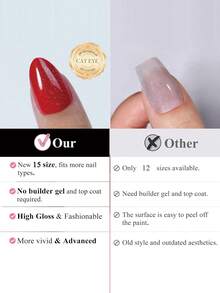 150片短款杏仁形软胶猫眼美甲贴片，亮泽猫眼全覆盖可卸美甲贴片，15种尺寸可选，适合女士圣诞节、节日派对美甲用品 - 彩色 - 查看 6
