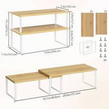Kitchen Cupboard Shelf, Counter Shelf Organizer, Stackable Expandable, Set Of 2, Metal Frame, Kitchen Storage Shelves Pantry, Bathroom, 39.6, WhiteNatural - White/Natural - View 4