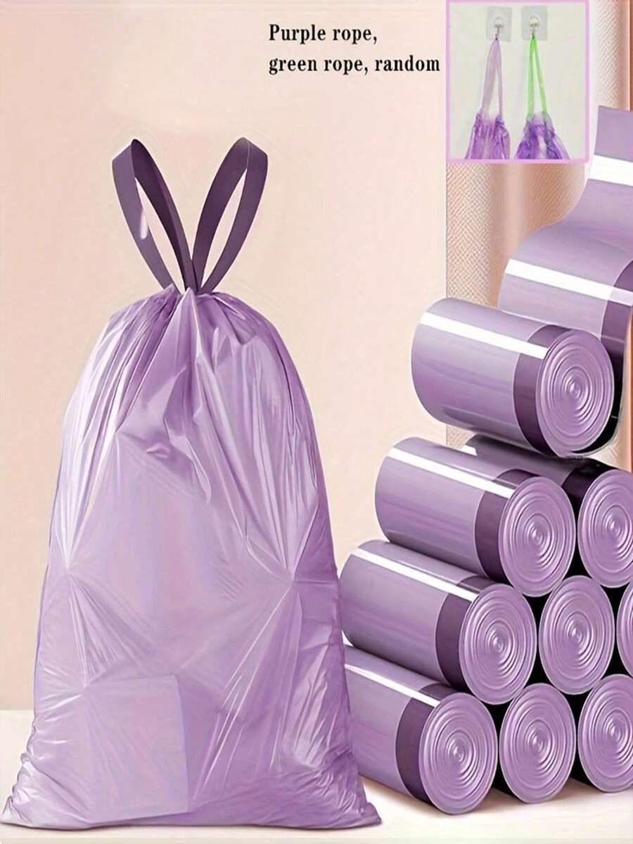 100pcs Thick & Durable Drawstring Trash Bags - Thick Portable Polyethylene Garbage Bags, Suitable For Kitchen, Bathroom, Bedroom And Living Room, Home Organization | Fashionable Design | Drawstring Closure, With Trash Bag Dispenser
