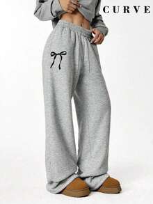 Pantalon ample imprimé minimaliste décontracté pour femmes, convient pour le travail, grande taille, gris