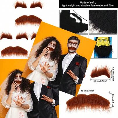 WILLBOND 3 Sets Halloween Self Adhesive Fake Eyebrows Beard Funny Moustache Kit for Halloween Costumes Party Cosplay Props