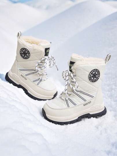 Botas de nieve de invierno para niñas, zapatos impermeables, cómodos para caminar, botas de tenis, de media altura con forro, cálidos y ligeros