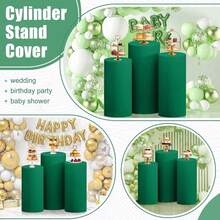 Cylinder Covers Set Of 3 Spandex Cylinder Pedestal Stand Covers Red Cylinder Cover Round Pedestal Cylinder Covers Multicolor Pedestal Cover For Wedding Party Ceremony DecorationKF - 綠色 - 查看 6