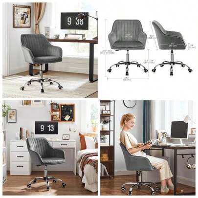 Office Chair, Swivel Chair, Vanity Chair, Sherpa And Synthetic Leather, Foam Padding, Adjustable Height, Home Office, Study, Bedroom, Cappuccino Beige