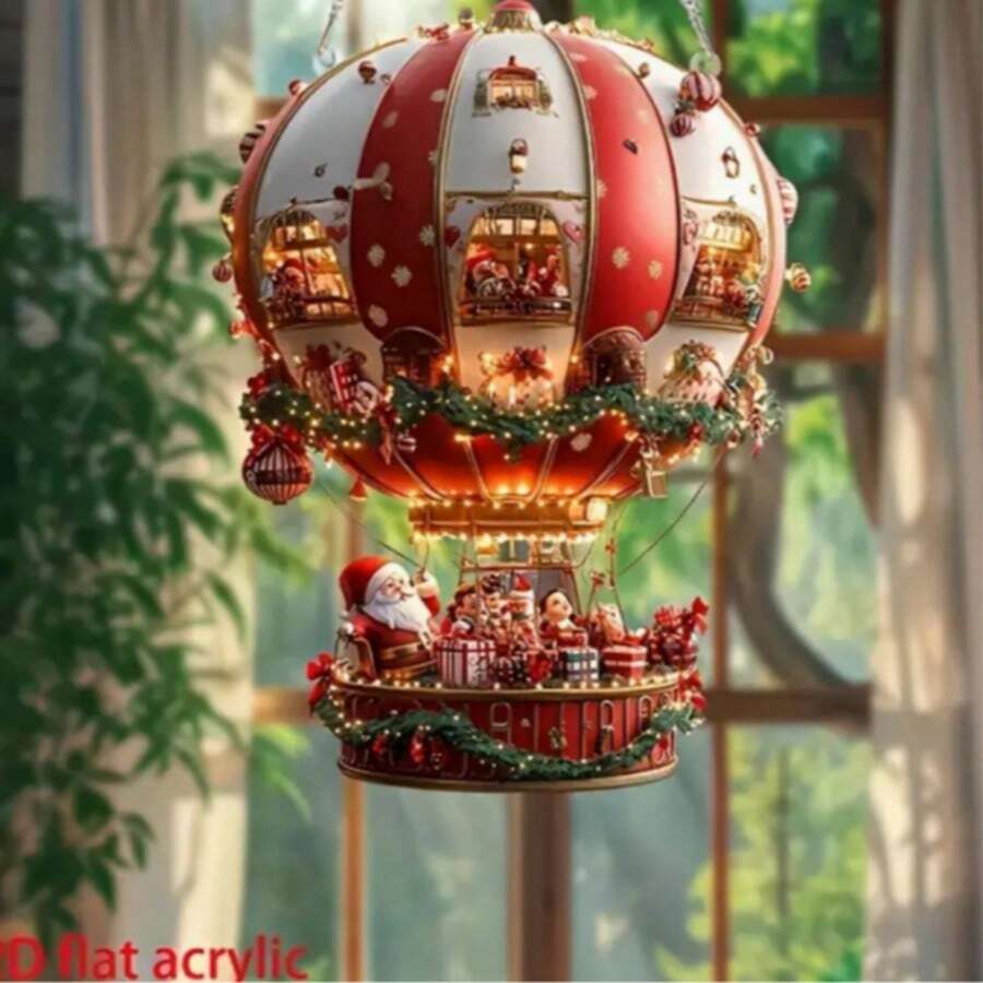 زخرفة معلقة على شكل بالون هوائي لسانتا كلوز بطراز بوهيمي من الاكريليك، لافتة وحائط ديكور بموضوع عيد الميلاد، ديكور متعدد الاستخدامات بطراز بوهيمي مع نص باللغة الإنجليزية، مناسب للمنزل والمطبخ والغرفة والصالة وديكور العطلات