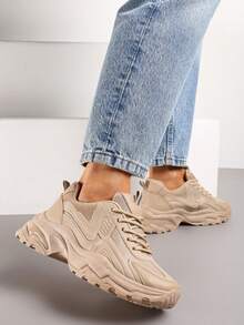 Women's Soft Bottom Thick Sole Sneakers - Casual Sports Style - Spring & Autumn - Khaki - View 4