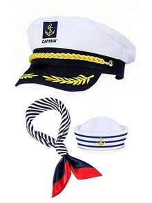 Multi-Piece Set: Captain Hat, Sailor Hat, Scarf Set For Men & Women; White Gloves; Aviator Sunglasses; Navy Sailor Costume For Yacht, Rock Party, Costume Play