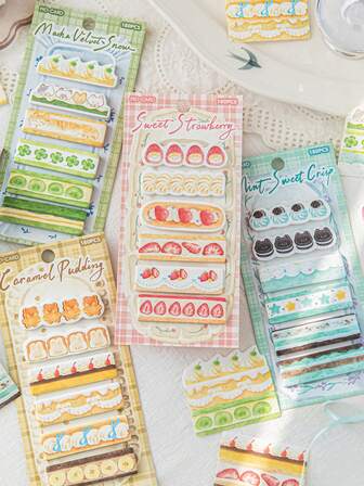 180 piezas Notas adhesivas originales y lindas de la pastelería Ding Ding, adecuadas para regalos, oficina, hogar, marcado, etiquetas, aulas, juguetes de entretenimiento, diarios de estudiantes, pegatinas de decoración creativa y retro