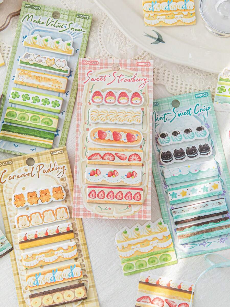 180pcs Ding Ding Cake Shop Original Cute Student Memo Notes, Suitable For Gifts, Office, Home, Marking, Labels, Classrooms, Entertainment Toys, Student Journals, Creative Retro Decoration Stickers