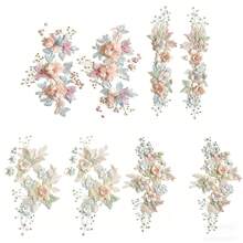 1pc 3D Floral Lace Embroidery Applique Patch Polyester With Beads And Rhinestones, Pink And White Flower Designs For Crafts, Wedding Bridal Decoration, Home Decoration, Art Supplies, Knitting, Embroidery Applique