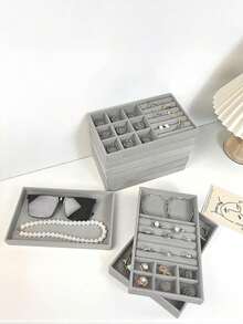 9pcs Gray Jewelry Tray, Multi-Compartment Jewelry Tray, Ring And Necklace Storage Tray, Rectangular Jewelry Storage Container, Jewelry Display Tray, Drawer Divider Storage Tray, Small Item Storage Organizer