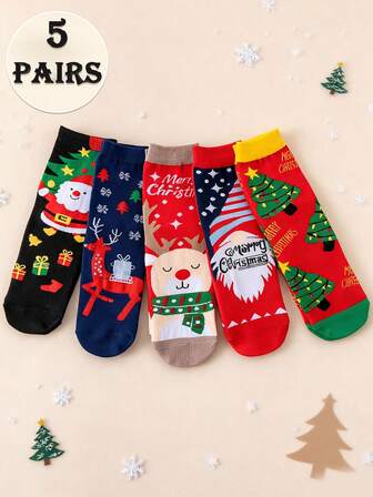5 pares de calcetines navideños aleatorios, diseño lindo de renos/muñeco de nieve, calcetines de tripulación navideños unisex como regalo