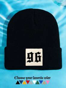 1pc Unisex Outdoor Casual Fashion Knit Beanie Hat With 96 Numeric Print, Warm & Comfortable, Suitable For Daily Wear