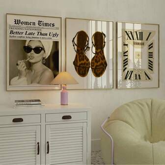 1/3 piezas Conjunto de 3 piezas de pared con estampado de leopardo retro sin marco, pósteres de moda Y2K y estampados de animales elegantes, decoración estética para dormitorio | Arte de pared, decoración vintage, artículos esenciales para dormitorio, decoración de dormitorio, regalo