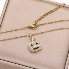 قلادة بتعليقة اليقوت على شكل قرع أنيقة وأنيقة، مجوهرات حفلة جميلة وممييزة، هدية مثالية ليوم الهالوين للسيدات.