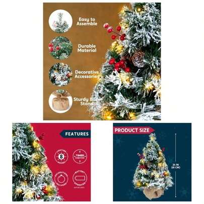 - rbol de Navidad de 22 pulgadas con nieve flocado preiluminado para la mejor decoracin del hogar de Navidad funciona con bateras