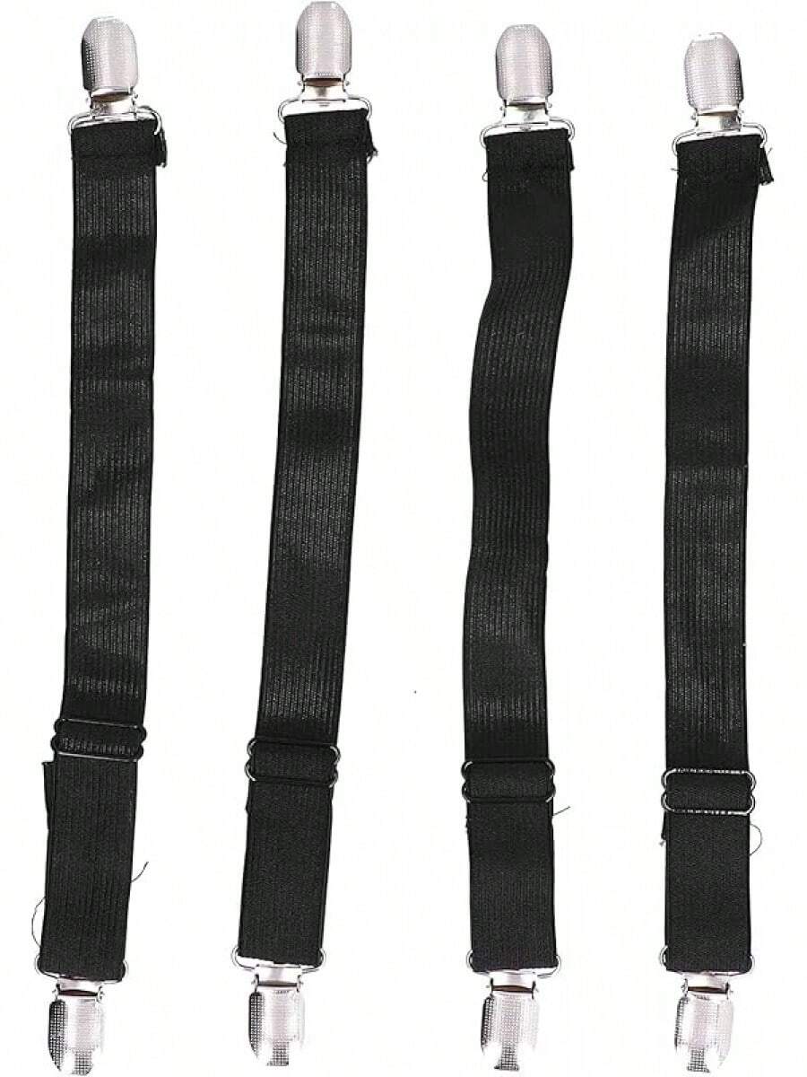 Sujetadores Ajustables para Sábanas, 4 Piezas, con Clips y Bandas Elásticas, Aleación de Zinc (#2) - Negro - Ver 1
