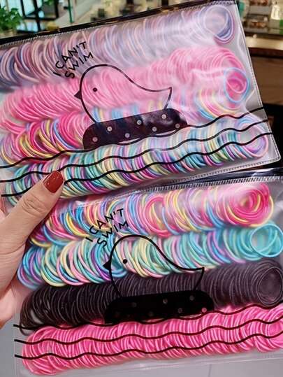 100/300/500 Pcs Girls Cute Random Colorful Elastic Hair Tie, Dopamine Basic Hair Ropes Ponytail Holders Hair Accessories For Daily Use