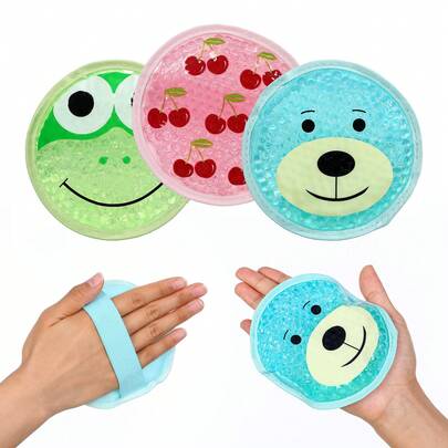 3pcs Reusable Cute Cartoon Gel Ice Packs - Bear, Fox, Cherry Patterns - Cold/Hot Therapy, Soothing Active Gel Bead Packs For Wisdom Teeth, Head, Arms, Legs (Blue, Pink, Green)