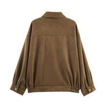 ZEVITY Women Vintage Turn Down Collar Long Sleeve Pockets Design Loose Suede Coat Casual Retro Streetwear Spring Fall Winter Jacket Tops CT1301 - Brown - View 2