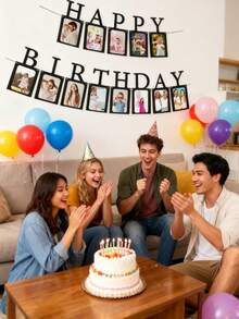 1套生日快乐相框横幅，生日派对用品生日快乐横幅 - 彩色 - 查看 3