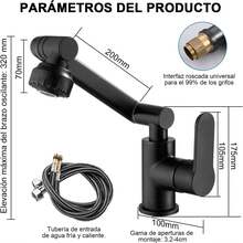 Grifo de cocina giratorio de 1080°, grifo para fregadero de cocina de acero inoxidable negro mate, grifo de lavabo para el baño, grifo de lavabo de una sola manija, mezcla de agua fría y caliente, modos de agua duales, con dos mangueras, adecuado para cocinas, baños, hoteles y B&B. Artículos de cocina y hogar,accesorios para baño,decoración baño,cocina accesorios - Negro mate - Ver 8