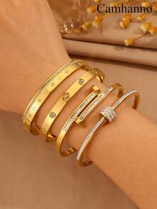 Camhanno 4pcs Luxurious And Elegant Stainless Steel Bracelet Series, With A Unique And Fashionable Style, Suitable For Daily Commuting, Dating, And Party Gatherings. Comes With A Beautiful Gift Box, It Is An Excellent Gift For Friends