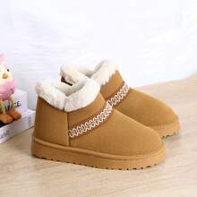 Damen bequeme, warme Schuhe mit dicker Sohle, runde Zehenkappe, kurze Schneestiefel, Design mit tiefem Schaft, warme, lässige Knöchelstiefel