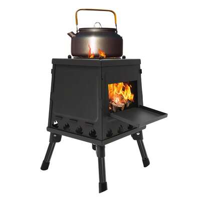 Stufa a legna da campeggio, stufa a legna portatile in ghisa, stufa a legna nera con borsa per il trasporto, per cucinare, riscaldare, picnic, escursionismo, barbecue, viaggi, camper