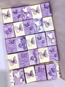 48/96 件装可食用蝴蝶蛋糕装饰，纸质蝴蝶纸杯蛋糕装饰，仙女主题生日蛋糕装饰，适用于结婚纪念日、婴儿派对、生日派对装饰、春夏蛋糕装饰 - 紫色 - 查看 6