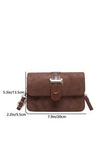 1 szt. Mini torebka z brązowego zamszu z metalową klamrą w jednolitym kolorze, regulowany pasek na ramię, modna damska torebka typu crossbody z klapką do codziennego użytku i na wyjścia - Brązowy - Zobacz 9