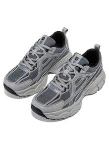 baasploa 女士网面跑步鞋，新款春秋季透气厚底增高运动鞋，轻便休闲鞋，复古风，减震防滑软底健步鞋，女士时尚多功能跑步训练鞋，女士网球鞋 - 淺灰色 - 查看 8