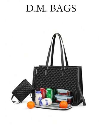 15.6" Insulated Laptop Tote Bag - High Quality 15.6" Insulated Laptop Carrying Bag With Small Pouch, Suitable For Women, Leak-Proof Lunch Compartment, Suitable For Office, Business, Commuting, Teachers And Casual Use