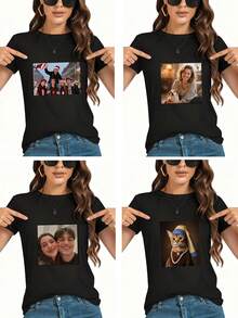 Custom Picture Printed T-Shirt, Casual Short-Sleeved Round Neck T-Shirt Spring/Summer, Women's Wear