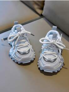 1 Pair Children's Casual Sports Sneakers, Gray Leather Breathable Shoes, Comfortable & Fashionable Magic Tape Closure, Suitable For Spring/Summer, Autumn/Winter - Grey - View 5