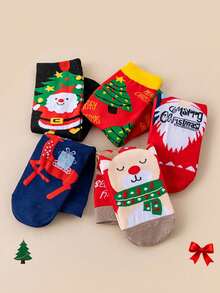 5 pares de calcetines navideños aleatorios, diseño lindo de renos/muñeco de nieve, calcetines de tripulación navideños unisex como regalo - Multicolor - Ver 3