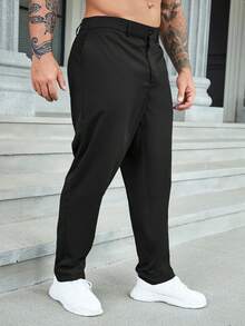 Plus Size Men's Solid Color High Waist Pockets Straight Loose Casual Pants