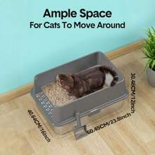 Aumerage Large Stainless Steel Cat Litter BoxMetal Litter Pan Tray With High Wall Sides Enclosure For Big Cats With Scooper AntiLeakage NonSticky Easy Cleaning