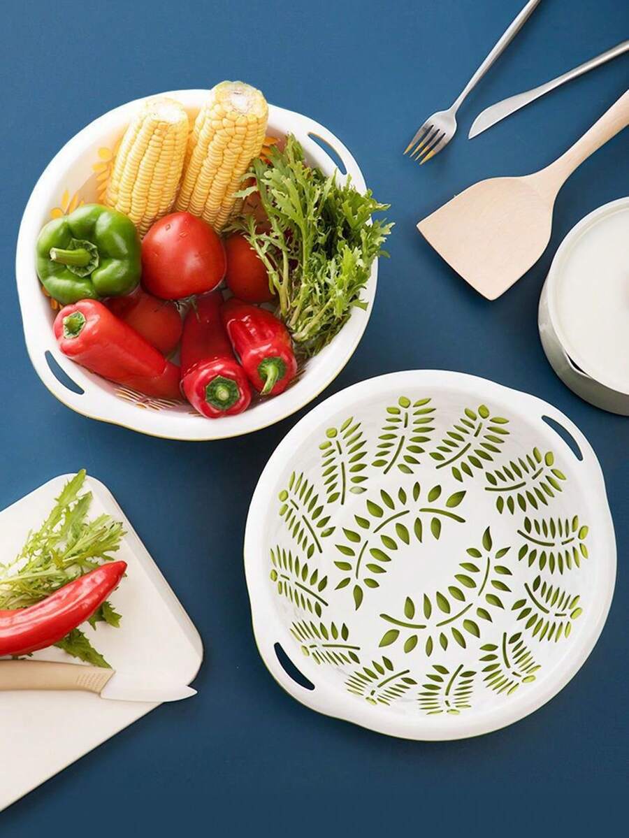 2-Layer Drain Basket, Kitchen Vegetable Fruit Washing Bowl, Draining, Storage, Cleaning
