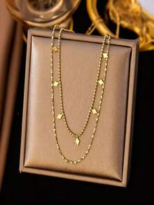1 件双层 7 颗小立方体项链，时尚高端女性设计 - 金黃色 - 查看 4