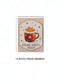 1pc Frameless Gingerbread Mug Christmas Print, Kitchen Coffee Bar Wall Art, Plaid Background Warm Tones Winter Holiday Decor, Cozy Home Decor Poster For Living Room, Bedroom, Dorm, Vintage Style Aesthetic