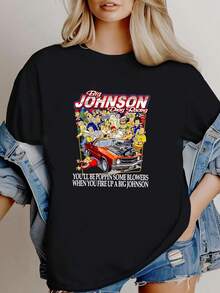 180g pure Cotton BIG JOHNSON t shirt, hot shirt all size, new shirt, new, j40943 Casual streetwear Summer Top For Everyday Wear Women Top Graphic Tees Print Round Neck Short Sleeve designer clothes Comfortable Stretched Unisex fashion Breathable graphic female women - Negro - Ver 1