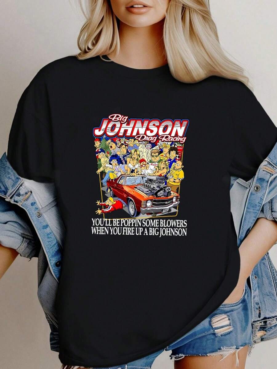 180g pure Cotton BIG JOHNSON t shirt, hot shirt all size, new shirt, new, j40943 Casual streetwear Summer Top For Everyday Wear Women Top Graphic Tees Print Round Neck Short Sleeve designer clothes Comfortable Stretched Unisex fashion Breathable graphic female women - Negro - Ver 1